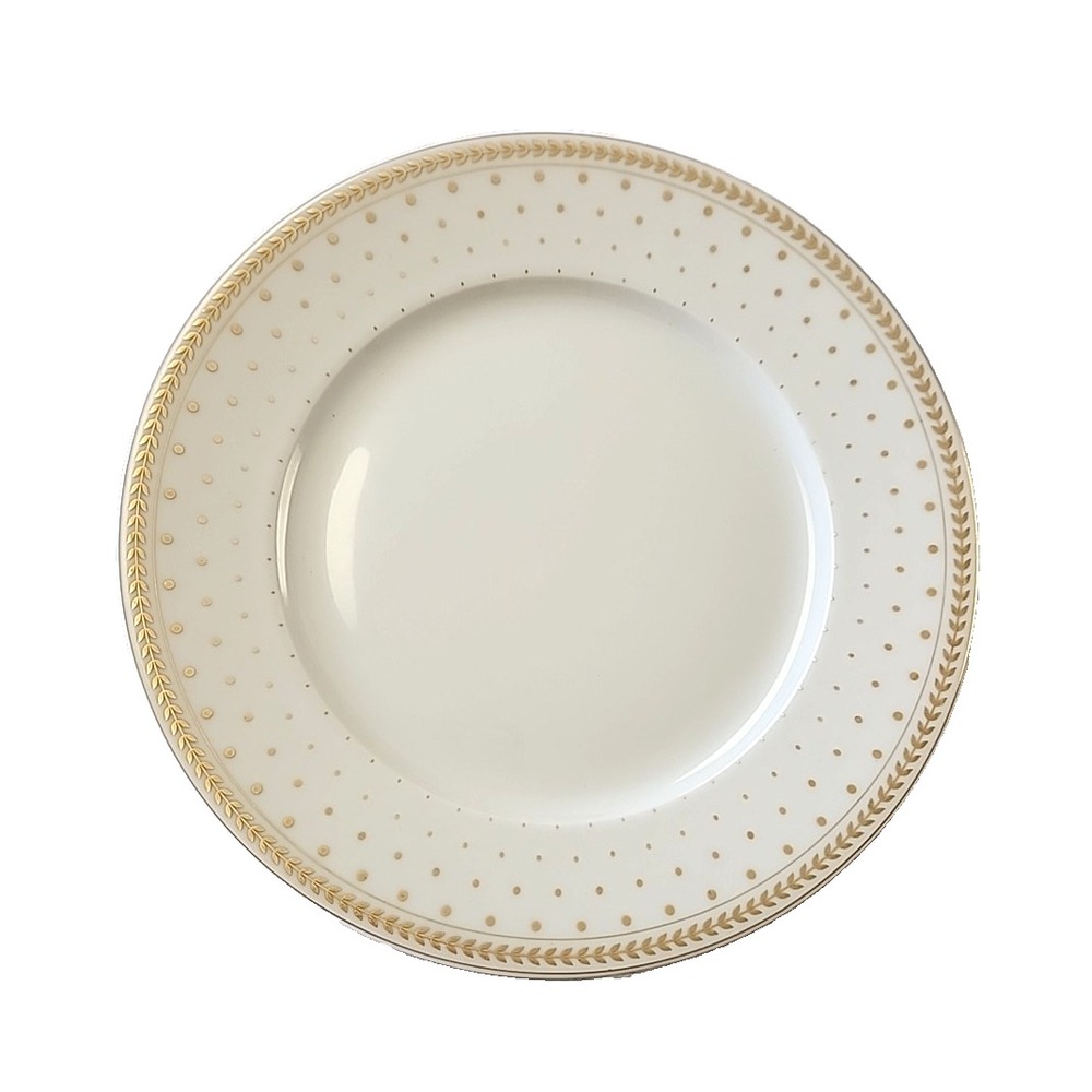 Laura Biagiotti Collezione Casa "Paolina" Fine China Plate Gold Dots Leaf White‎